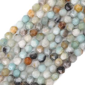 BEADIA Faceted Natural Amazonite Stone Round Beads 8mm 36cm/Strand for Jewelry Making