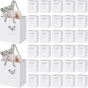 50 Pcs Mini Gift Bags Bulk Paper Bags with Gift Tags Extra Small Paper Gift Bags with Handles for Valentine's Day Birthdays Weddings Party Favors Supplies 4 x 2.75 x 4.5 Inch (Black)