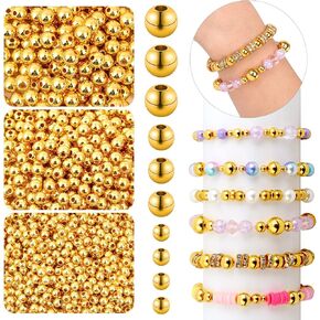 1500 قطعة من الخرز الذهبي لصنع المجوهرات، 800 قطعة من الخرز الذهبي المباعد 4 مم خرز دائري أملس، 500 قطعة من الخرز الكروي السائب غير الملحوم مقاس 6 مم، 200 قطعة من الخرز المباعد 8 مم للقلادة والسوار وصناعة القرط in Kuwait