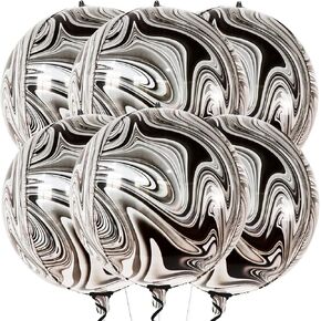 KatchOn, Black and White Marble Balloons - Big, 22 Inch, Pack of 6 | 360 Degree 4D Marble Balloons Black and White | Black Marble Balloons, Black and White Party Decorations | Black and White Balloons
