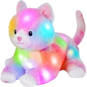 Glow Guards 13'' Musical Light up Rainbow Cat Stuffed Animal,Rainbow Kitty Soft Stuffed Animal,Singing Glowing Cat Plush Toy Bed Night Light Birthday Gift for Toddler Kids