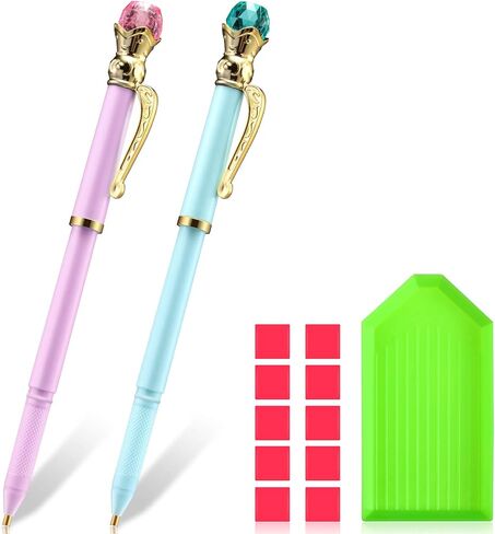 مجموعة ادوات رسم الماس خماسية الابعاد مكونة من 13 قطعة، تتضمن 2 قلم رسم ماسي كريستالي على شكل تاج وقلم حفر مع 10 صلصال غراء للرسم الماسي، صينية بلاستيكية للحرف اليدوية والتطريز in Kuwait