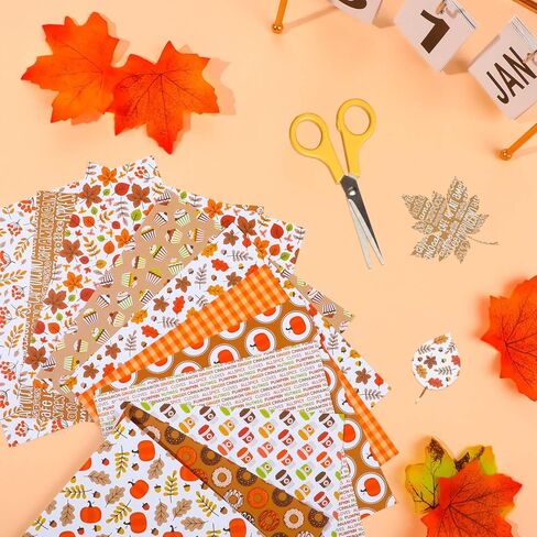 PUIKSXER الخريف ورق القصاصات 6 × 6 ''، 24 ورقة عيد الشكر نمط ورقة حزمة من جانب واحد اليقطين القيقب يترك ورقة الحرف الزخرفية لصنع بطاقة غير المرغوب فيه مجلة ديكور الحزب in Kuwait