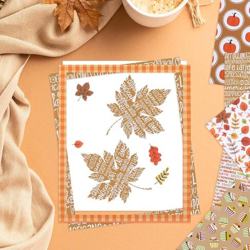 PUIKSXER الخريف ورق القصاصات 6 × 6 ''، 24 ورقة عيد الشكر نمط ورقة حزمة من جانب واحد اليقطين القيقب يترك ورقة الحرف الزخرفية لصنع بطاقة غير المرغوب فيه مجلة ديكور الحزب in Kuwait