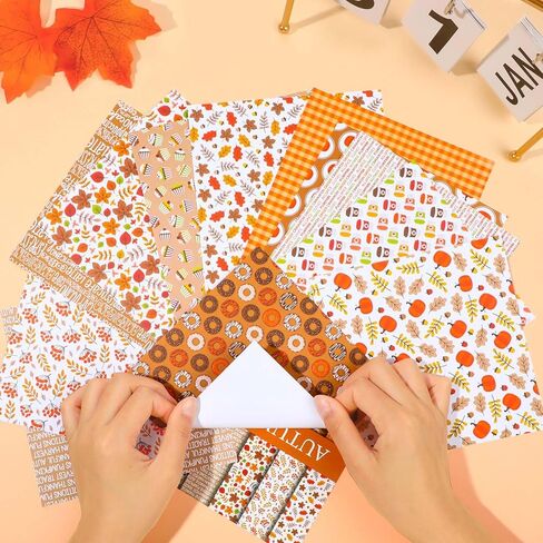 PUIKSXER الخريف ورق القصاصات 6 × 6 ''، 24 ورقة عيد الشكر نمط ورقة حزمة من جانب واحد اليقطين القيقب يترك ورقة الحرف الزخرفية لصنع بطاقة غير المرغوب فيه مجلة ديكور الحزب in Kuwait
