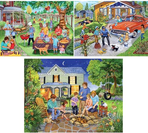 Bits and Pieces-Value Set of Three(3) 500 Piece Jigsaw Puzzles for Adults-Each Puzzle Measures 18" X 24"-500pc Backyard Barbeque, Family Car Wash, and Marshmallow Roast Jigsaws by Artist Sandy Rusinko in Saudi Arabia