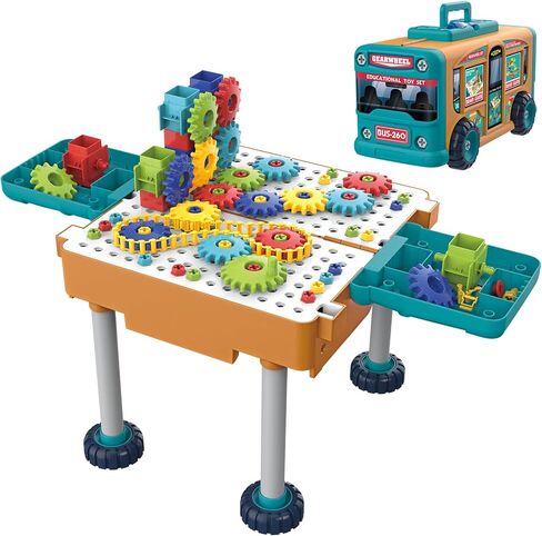 مكعبات بناء Aigitoy للأطفال الصغار 1-3، طاولة مكعبات البناء، تفكيك ألعاب السيارات مع التخزين، كتل بناء التعلم الحسي لمرحلة ما قبل المدرسة ألعاب التوحد مونتيسوري للأطفال الصغار الذين تتراوح أعمارهم بين 3-5 سنوات in Kuwait