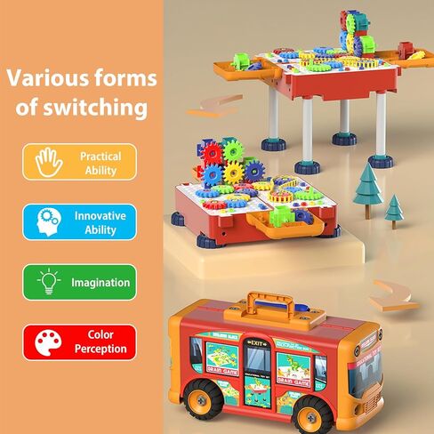مكعبات بناء Aigitoy للأطفال الصغار 1-3، طاولة مكعبات البناء، تفكيك ألعاب السيارات مع التخزين، كتل بناء التعلم الحسي لمرحلة ما قبل المدرسة ألعاب التوحد مونتيسوري للأطفال الصغار الذين تتراوح أعمارهم بين 3-5 سنوات in Kuwait
