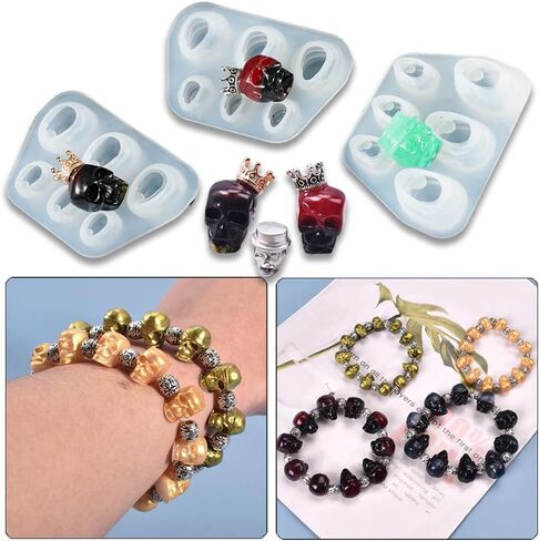 Playing Mold 3Pcs 6-cavity mini Civilian, pirate, gentleman skulls Epoxy Resin Silicone Mold for DIY Pendant hand string Necklace jewelry Aromatherapy Plaster in Kuwait