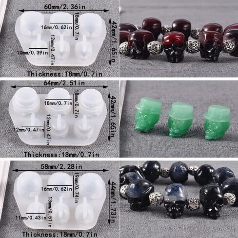 Playing Mold 3Pcs 6-cavity mini Civilian, pirate, gentleman skulls Epoxy Resin Silicone Mold for DIY Pendant hand string Necklace jewelry Aromatherapy Plaster in Kuwait