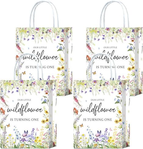 16 قطعة من حقائب هدايا حفلات عيد الميلاد الاول من الزهور البرية، هدايا عيد الميلاد الاول للفتيات والوجبات الخفيفة والحلوى مع مقابض لتزيين حفلات عيد الميلاد الاول للبنات in Kuwait