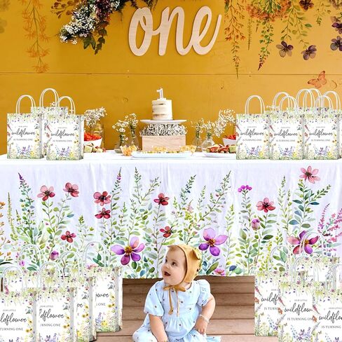 16 قطعة من حقائب هدايا حفلات عيد الميلاد الاول من الزهور البرية، هدايا عيد الميلاد الاول للفتيات والوجبات الخفيفة والحلوى مع مقابض لتزيين حفلات عيد الميلاد الاول للبنات in Kuwait