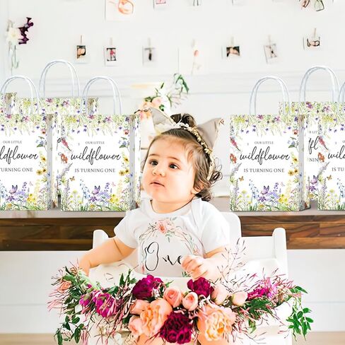 16 قطعة من حقائب هدايا حفلات عيد الميلاد الاول من الزهور البرية، هدايا عيد الميلاد الاول للفتيات والوجبات الخفيفة والحلوى مع مقابض لتزيين حفلات عيد الميلاد الاول للبنات in Kuwait