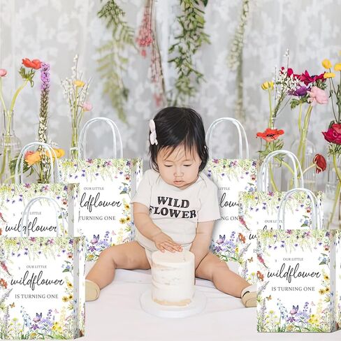 16 قطعة من حقائب هدايا حفلات عيد الميلاد الاول من الزهور البرية، هدايا عيد الميلاد الاول للفتيات والوجبات الخفيفة والحلوى مع مقابض لتزيين حفلات عيد الميلاد الاول للبنات in Kuwait