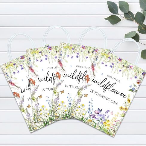 16 قطعة من حقائب هدايا حفلات عيد الميلاد الاول من الزهور البرية، هدايا عيد الميلاد الاول للفتيات والوجبات الخفيفة والحلوى مع مقابض لتزيين حفلات عيد الميلاد الاول للبنات in Kuwait