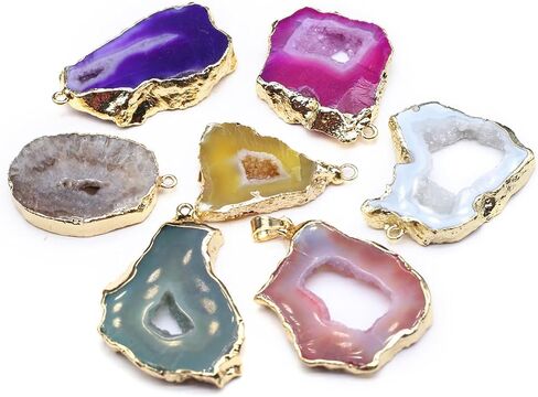 LHJ 5 Pcs Natural Stone Pendants Random Irregular Shape Healing Geode Agate Charms for Jewelry Making Necklace Gift in Saudi Arabia