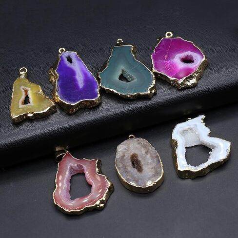 LHJ 5 Pcs Natural Stone Pendants Random Irregular Shape Healing Geode Agate Charms for Jewelry Making Necklace Gift in Saudi Arabia
