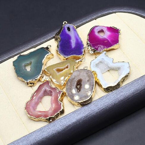 LHJ 5 Pcs Natural Stone Pendants Random Irregular Shape Healing Geode Agate Charms for Jewelry Making Necklace Gift in Saudi Arabia