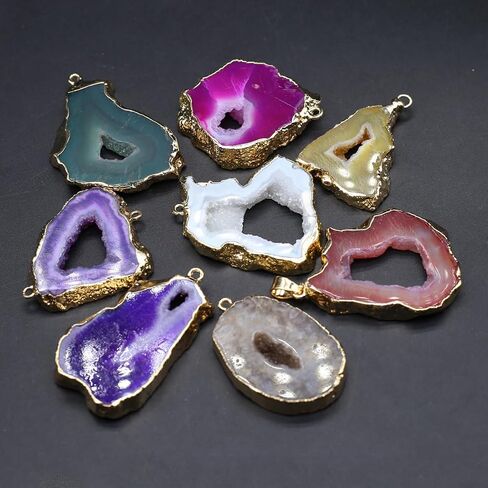 LHJ 5 Pcs Natural Stone Pendants Random Irregular Shape Healing Geode Agate Charms for Jewelry Making Necklace Gift in Saudi Arabia