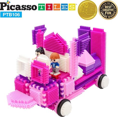 PicassoTiles PTB106 106pcs Hedgehog Lock Building Blocks Tiles Pink Castle Theme Set w/Human Figures Learning Playset STEM Toy Set Educational Kit Child Brain Development Preschool Kindergarten Toy in Kuwait