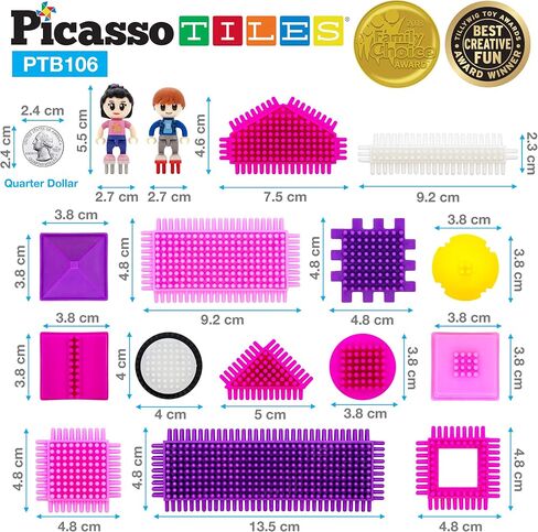 PicassoTiles PTB106 106pcs Hedgehog Lock Building Blocks Tiles Pink Castle Theme Set w/Human Figures Learning Playset STEM Toy Set Educational Kit Child Brain Development Preschool Kindergarten Toy in Kuwait
