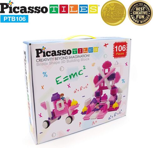 PicassoTiles PTB106 106pcs Hedgehog Lock Building Blocks Tiles Pink Castle Theme Set w/Human Figures Learning Playset STEM Toy Set Educational Kit Child Brain Development Preschool Kindergarten Toy in Kuwait