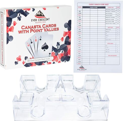 Ever Crescent Supplies Canasta Cards with Point Values, Tray and Score Pads Set. Includes 2 Deck of Cards, Revolving Holder, and 50 Scoring Sheets. in Saudi Arabia