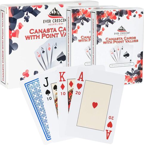 Ever Crescent Supplies Canasta Cards with Point Values, Tray and Score Pads Set. Includes 2 Deck of Cards, Revolving Holder, and 50 Scoring Sheets. in Saudi Arabia