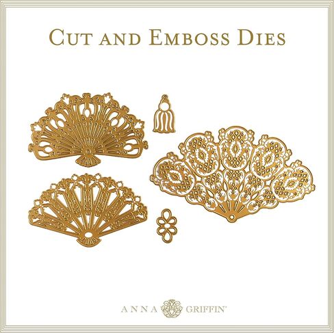 انا جريفين قوالب تقطيع ونقش على شكل مروحة فرنسية - قوالب معدنية مقطوعة ومنبثقة لتزيين البطاقات والحرف الورقية والمشاريع الورقية - قصاصات قصاصات مع ورقة افكار ومجموعة قوالب من 5 قطع in Kuwait