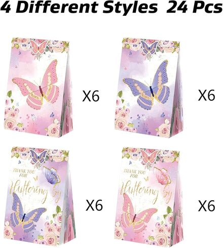 24 قطعة من اكياس الهدايا على شكل فراشة لمستلزمات حفلات اعياد الميلاد والحلوى، اكياس فراشة لتزيين حفلات اعياد الميلاد وهدايا الحفلات بطابع الفراشات in Kuwait