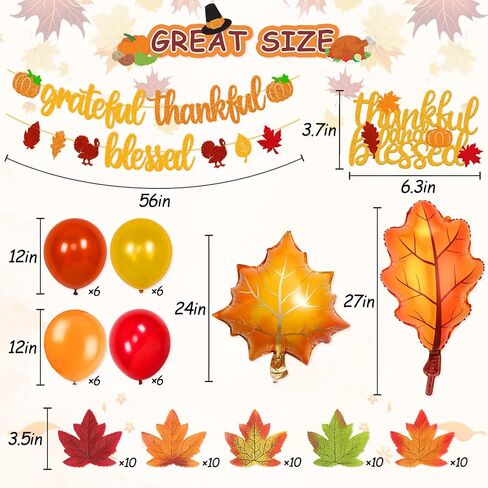Grateful Thankful Blessed Banner Thanksgiving Cake Topper Thanksgiving Day Decorations Fall Maple Leaves Autumn Balloons Thanksgiving Party Glitter Gold Decorations in Saudi Arabia