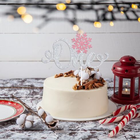 زينة كعكة واحدة لامعة وردية على شكل ندفة الثلج، ندفة الثلج الصغيرة في الطريق/أرض الشتاء الخاصة بنا، لوازم تزيين حفلات عيد الميلاد الأول للطفل الشتوي in Kuwait