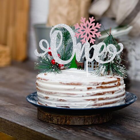 زينة كعكة واحدة لامعة وردية على شكل ندفة الثلج، ندفة الثلج الصغيرة في الطريق/أرض الشتاء الخاصة بنا، لوازم تزيين حفلات عيد الميلاد الأول للطفل الشتوي in Kuwait