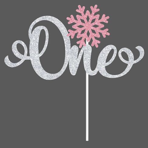 زينة كعكة واحدة لامعة وردية على شكل ندفة الثلج، ندفة الثلج الصغيرة في الطريق/أرض الشتاء الخاصة بنا، لوازم تزيين حفلات عيد الميلاد الأول للطفل الشتوي in Kuwait