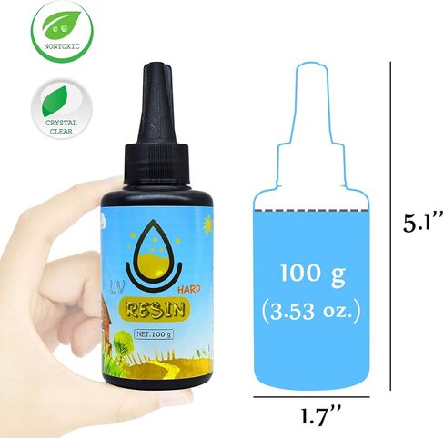UV Resin - 100g Upgrade Hard Type Glue Transparent Ultraviolet Curing Resin for Jewelry Craft Decoration Making - Crystal Clear Solar Cure Sunlight Activated Resin for Resin Mold, Casting and Coating in Kuwait