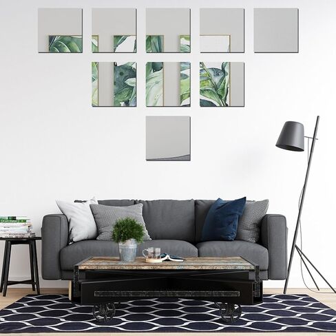 ZWIN 10PCS Square Mirror Tiles, 6x6 inches Acrylic Small Tiny Mirror Self Adhesive, Flexible Mirror Sheets Self Adhesive for DIY Crafts Art Projects Supplies Home Decoration in Kuwait