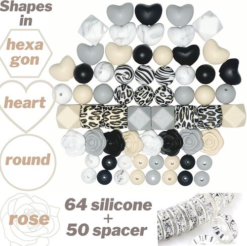 مجموعة أقلام قابلة للخرز مع خرز من السيليكون للأقلام، أقلام مطرزة، أقلام حبر جاف سوداء لطيفة مع خرز متعدد الألوان للحرف اليدوية، مجموعة من 10 أقلام و10 عبوات أقلام (أسود10) in Kuwait