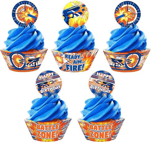 Dart War Cupcake Kit - 24 Dart War Cupcake Toppers and 24 Cupcake Wrappers - Dart War Party Supplies - Dart War Party Decorations - Dart Party - Cupcake 2 in Kuwait