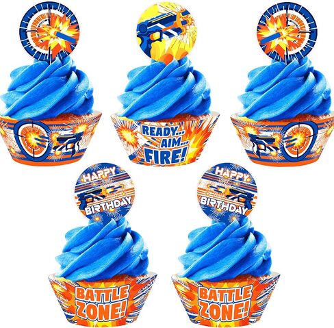 Dart War Cupcake Kit - 24 Dart War Cupcake Toppers and 24 Cupcake Wrappers - Dart War Party Supplies - Dart War Party Decorations - Dart Party - Cupcake 2 in Kuwait