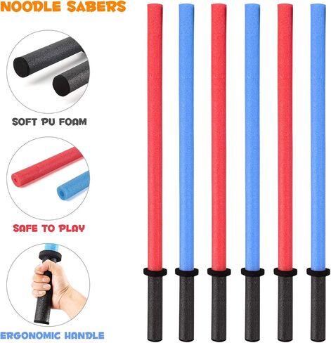 6 PCS Pool Noodles Foam Light Saber Toy Swords - Kids Bulk Party Favors - Ideal for Pools, Backyard, Summer Outdoors Play (29-Inches) in Saudi Arabia