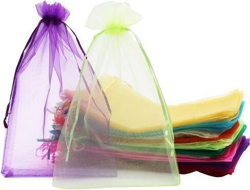 SumDirect Big Organza Gift Bags - 100Pcs 8x12 Inches Big Mesh Bags, Christmas Organza Gift Party Favor Bags with Drawstring in Saudi Arabia