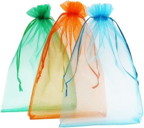 SumDirect Big Organza Gift Bags - 100Pcs 8x12 Inches Big Mesh Bags, Christmas Organza Gift Party Favor Bags with Drawstring in Saudi Arabia