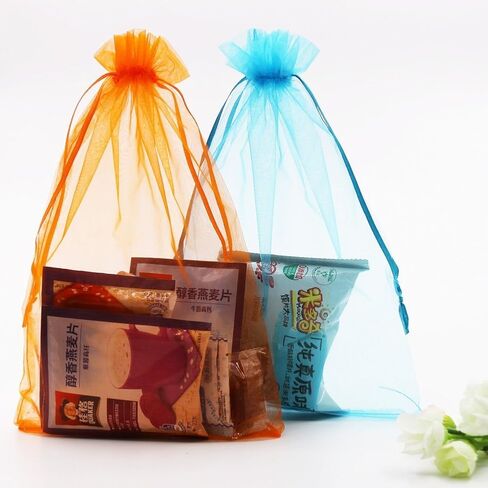 SumDirect Big Organza Gift Bags - 100Pcs 8x12 Inches Big Mesh Bags, Christmas Organza Gift Party Favor Bags with Drawstring in Saudi Arabia