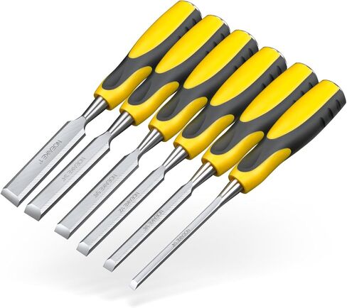 مجموعات أزميل الخشب، مجموعة أزاميل خشبية من NOEAIKE مكونة من 6 قطع للأعمال الخشبية، وأدوات النجارة، شفرة حافة مشطوفة من الفولاذ CR-V، مجموعة إزميل لنحت الخشب/نقر مع مقبض تأثير، حجم الإزميل 1/4 بوصة، 3/8 بوصة، 1/2 بوصة، 5/8"، 3/4"، 1" in Kuwait