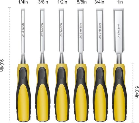 مجموعات أزميل الخشب، مجموعة أزاميل خشبية من NOEAIKE مكونة من 6 قطع للأعمال الخشبية، وأدوات النجارة، شفرة حافة مشطوفة من الفولاذ CR-V، مجموعة إزميل لنحت الخشب/نقر مع مقبض تأثير، حجم الإزميل 1/4 بوصة، 3/8 بوصة، 1/2 بوصة، 5/8"، 3/4"، 1" in Kuwait