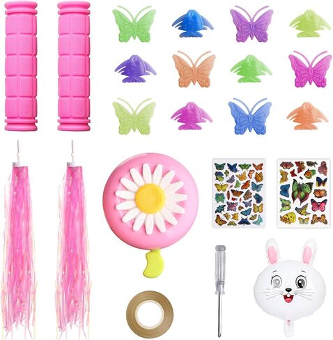 ملحقات دراجة BAPHILE للأطفال البنات زينة الدراجة بما في ذلك مقابض المقود للدراجات الوردي، أشرطة الدراجة الهوائية، الدراجات الهوائية الفراشة، جرس الزهور والملصقات، بالون الأرانب ... in Kuwait