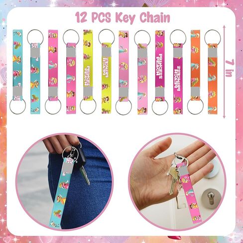 WOOACME Princess Peach Birthday Party Supplies, Princess Peach Party Favors Include 12 Bracelets, 12 Button Pins, 12 Key Chains, 50 Stickers, Princess Peach Theme Party Favors for Girls in Kuwait