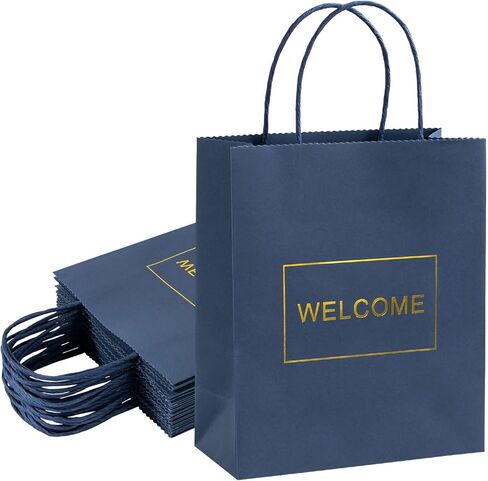 حقائب ترحيب باللون الأزرق الداكن من Dasofine 20 قطعة، حقائب ترحيب للزفاف، أكياس ورق كرافت بمقبض 7.9 بوصة × 3.7 بوصة × 9.4 بوصة، حقائب هدايا متوسطة للبيع بالتجزئة، وحفلات الزفاف، والحفلات، وحفلات استقبال الأطفال، والتسوق in Kuwait