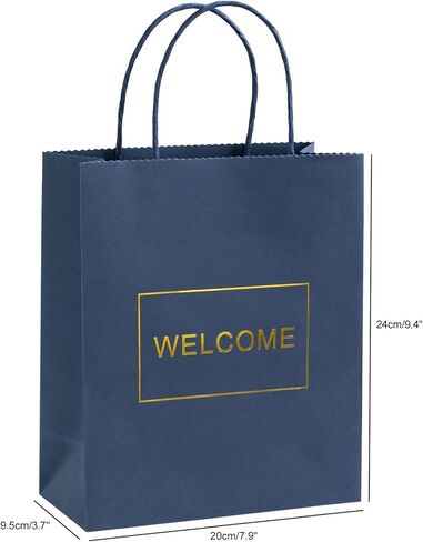 حقائب ترحيب باللون الأزرق الداكن من Dasofine 20 قطعة، حقائب ترحيب للزفاف، أكياس ورق كرافت بمقبض 7.9 بوصة × 3.7 بوصة × 9.4 بوصة، حقائب هدايا متوسطة للبيع بالتجزئة، وحفلات الزفاف، والحفلات، وحفلات استقبال الأطفال، والتسوق in Kuwait