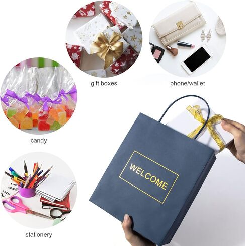 حقائب ترحيب باللون الأزرق الداكن من Dasofine 20 قطعة، حقائب ترحيب للزفاف، أكياس ورق كرافت بمقبض 7.9 بوصة × 3.7 بوصة × 9.4 بوصة، حقائب هدايا متوسطة للبيع بالتجزئة، وحفلات الزفاف، والحفلات، وحفلات استقبال الأطفال، والتسوق in Kuwait